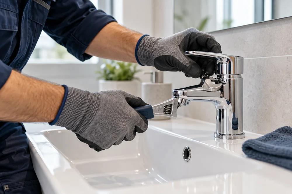 Beispielszene eines Sanitärservice an einer Armatur